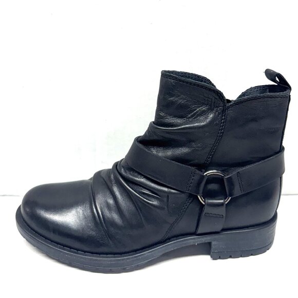 MIZ MOOZ RUCHED SOFT LEATHER BOOTIE SIDE ZIP BUCKLE 37EU / 7US BLACK Z-100 - Picture 3 of 5